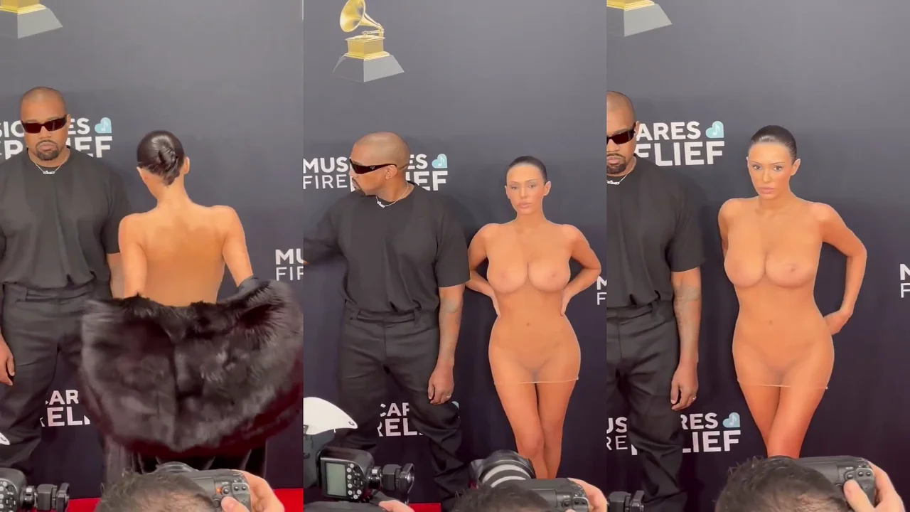 Bianca Censori novia de Kanye West llega desnuda a los Grammy